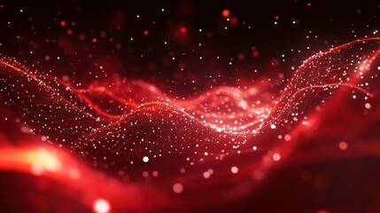 Wall Mural - Abstract red digital wave with glowing particles.