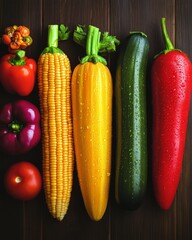 Colorful vegetables on wooden background.