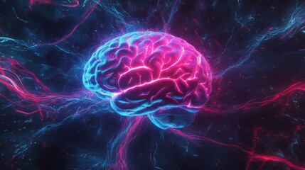Aufkleber - A stunning representation of a brain with glowing electric impulses, showcasing the intricate connections of neural pathways.