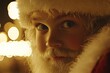 © Leo - Close up of young child dressed as Santa with a curious expression capturing innocence wonder and festive spirit with warm holiday lights in a cheerful setting
