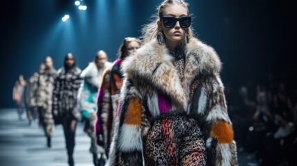 luxury faux fur fashion on designer runway - high-end winter style showcase