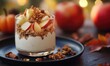 © TheoTheWizard - Cinnamon-spiced yogurt parfait with granola and apple slices, served on a dark plate