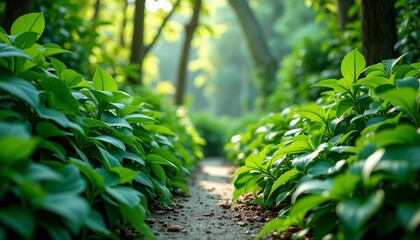 Wall Mural -  A serene path through the lush greenery