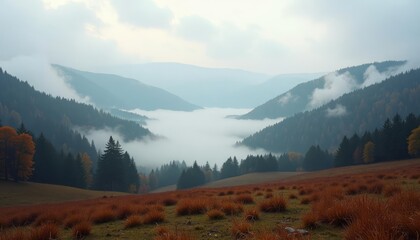 Poster -  Misty mountain majesty in autumn hues