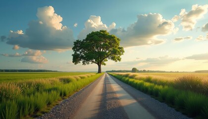 Sticker -  A serene country road leading to a bright horizon