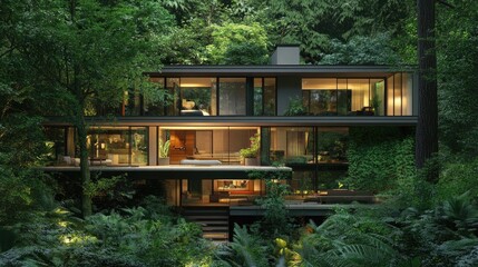 Modern Two-Storey House Surrounded by Greenery