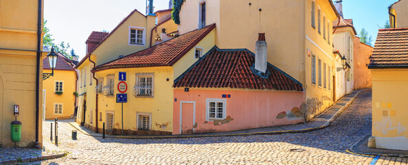 Wall Mural - Cityscape, panorama, banner - view of the narrow streets of the Novy Svet ancient quarter in the Hradcany historical district, Prague, Czech Republic