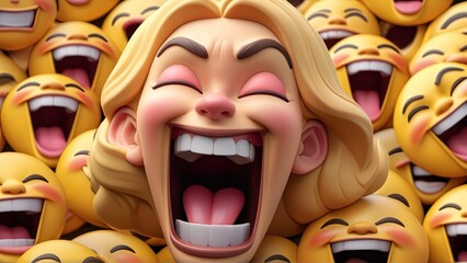 Joyful cartoon faces: expressive 3d emojis burst with laughter and happiness