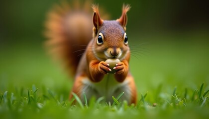 Canvas Print -  Curious squirrel in the grassy field