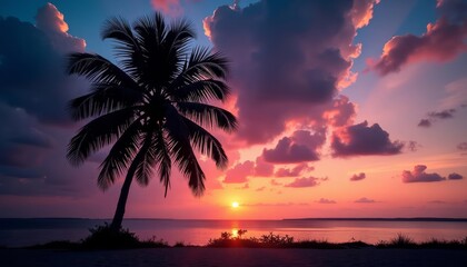 Poster -  Sunset serenity with a tropical touch