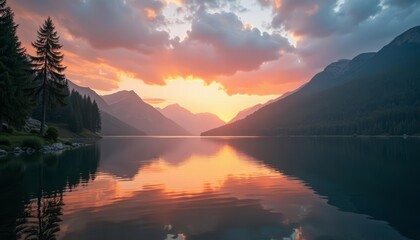 Poster -  Tranquil mountain lake at sunset