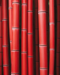 Red bamboo stalks in a forest, creating a natural pattern.