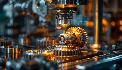 Fototapete - A close-up of intricate machinery featuring polished gears and precision components, showcasing the beauty of mechanical engineering.