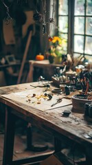 Tranquil Craft Table Scene with Autumn Décor