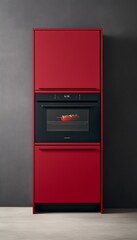 Wall Mural - Red kitchen cabinet with black built-in oven.