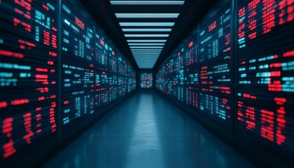 Rows of glowing server racks in a modern data center.