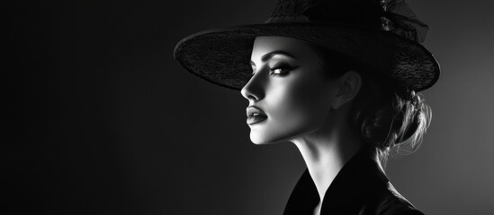 A beautiful young woman in a stylish hat looks to the side.