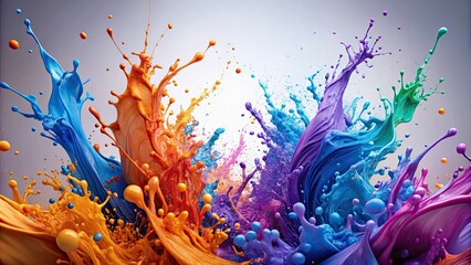 Wall Mural - Colorful paint splashes in purple, blue, and orange on light background, paint, splashes, colorful, vibrant, purple, blue