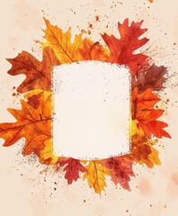 Wall Mural - Watercolor leaves in fall colors scattered on white background, creating seasonal artistic design.