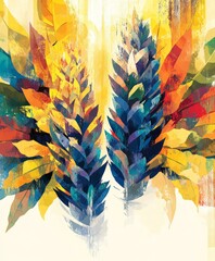 Wall Mural - Two vibrant leaves on white background, showcasing vivid colors, delicate veins, and natural beauty.