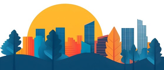 Aufkleber - Sustainable City Skyline with Solar Panels and Green Rooftops Promoting Renewable Energy and Environmental Conservation