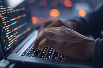 Programmer Coding on Laptop Developing Software for Websites and Apps Digital Technology