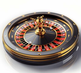 Realistic Black and Gold Casino Roulette Wheel Isolated on White Background 3D Rendering