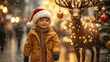 © Ari - Japanese little boy wearing santa hat playing with reindeer in Christmas