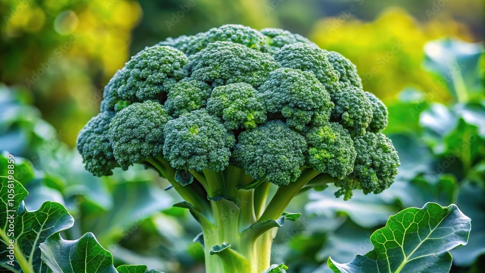 Side view of broccoli plant, showing its thick green stem and leafy ...
