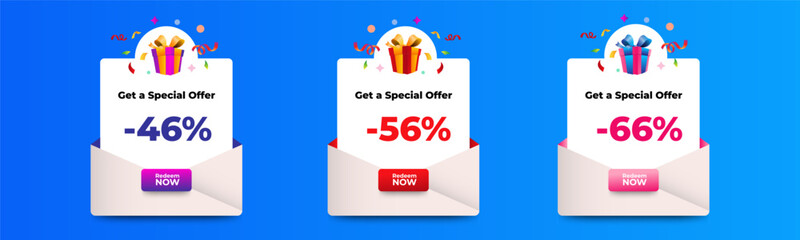 Wall Mural - Get special offer gift notification banner pop up set. vector