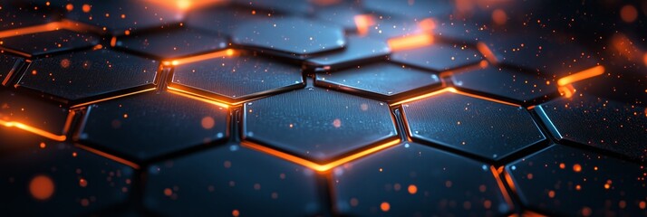 Abstract background with glowing hexagons, technology and digital concept