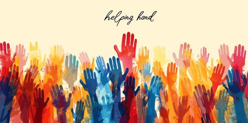 helping hand abstract background volunteer charity donation concept for children woman elderly social group horizontal banner