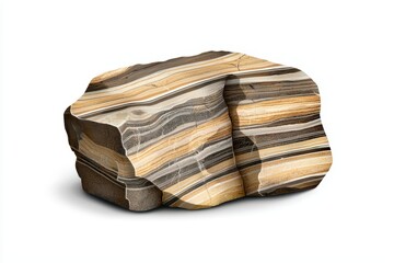 Natural stone with unique patterns, white isolated background.