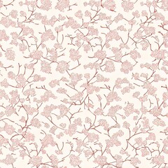 Wall Mural - seamless pattern of delicate cherry blossoms in soft pink hues against a light background, evoking s