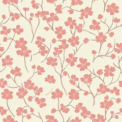 Wall Mural - seamless pattern of delicate cherry blossoms in soft pink hues against a light background, evoking s