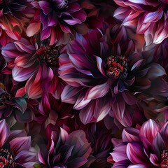 Wall Mural - seamless pattern of large, dramatic dahlias in rich jewel tones, creating a striking and luxurious a