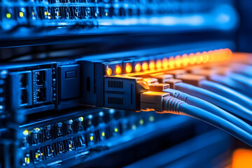 Network Server Photo - Cables Connected to Server in Data Center