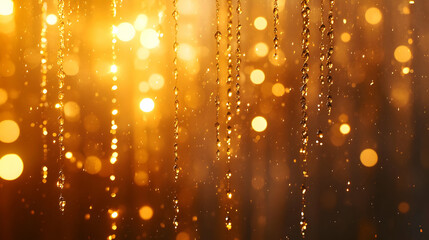 Wall Mural - golden drops abstract background with bokeh lights
