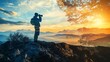 © Gradual Growth - Photographer at sunset on mountain peak.