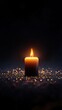 © Manisara - A glowing candle illuminating a dark space with warm, soft light and sparkles around it.
