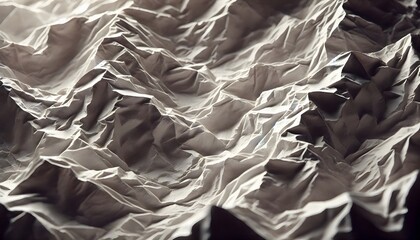Fototapete - A close-up of crumpled paper resembling mountainous terrain, showcasing intricate textures and shadows.