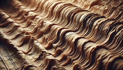 Fototapete - Close-up of folded paper or fabric, showcasing intricate, wavy textures that create a sense of depth and motion.