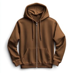 realistic high quality color Brown zip hoodie mockup isolated