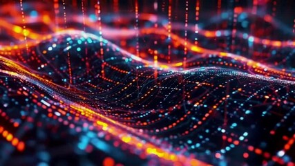 Animation of digital data moving on back background