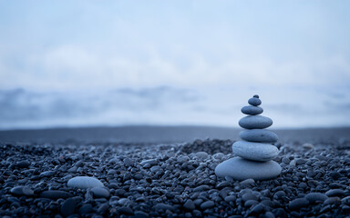 Balanced Pebbles on Beach