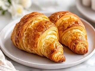 The croissant flaky and buttery, with a perfectly crisp exterior and a soft, layered interior.