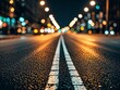 © Sopear - Turning asphalt road with marking lines and reflections with colorful unfocused lights on a background