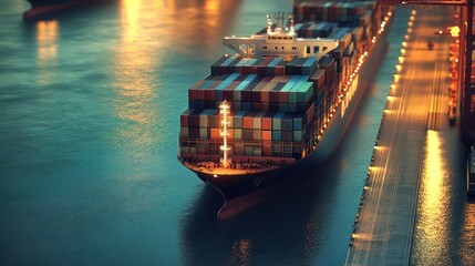 Cargo Ship Docked at Night	