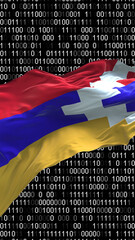 Nagorno Karabakh Republic flag - 3D realistic waving flag on matrix digital background with binary code