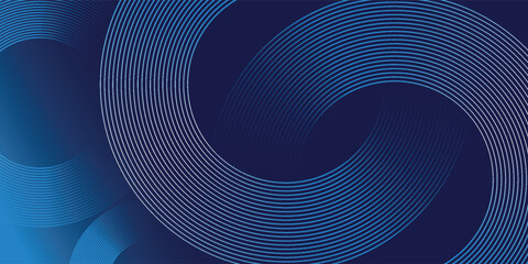 Wall Mural - abstract blue geometric lines glowing on dark blue background. modern shiny blue circle lines patter